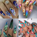 Almond-shaped rainbow plaid nail sticker in BKS1999 French colour ripple design on a white background