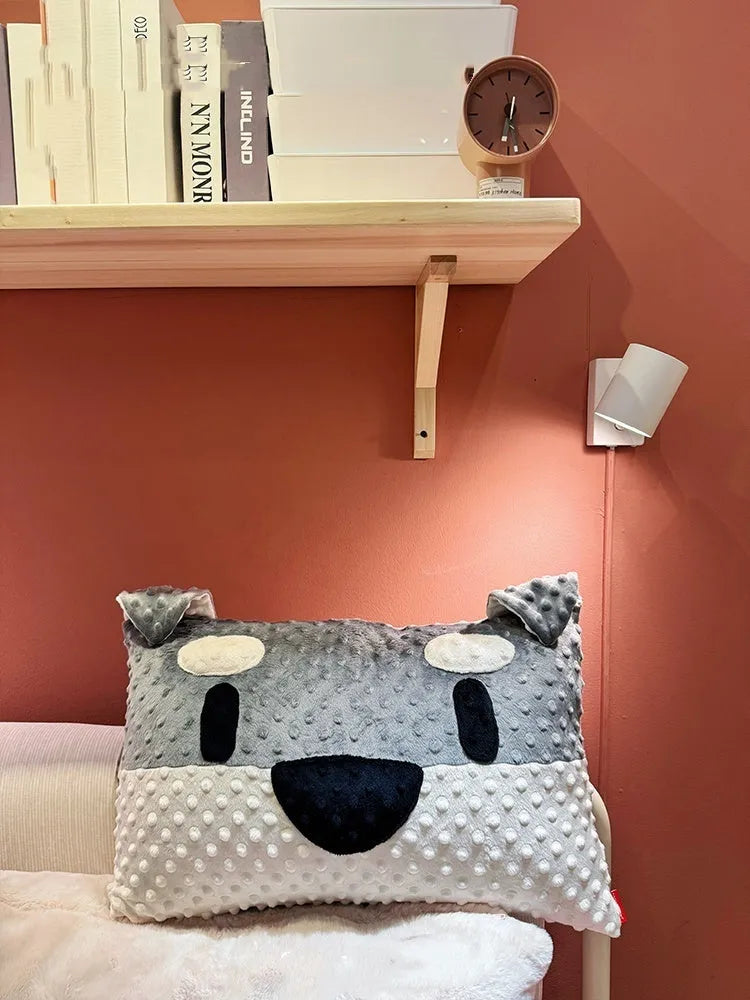 Grey schnauzer and white West Highland puppy printed decorative sofa cushion pillow.