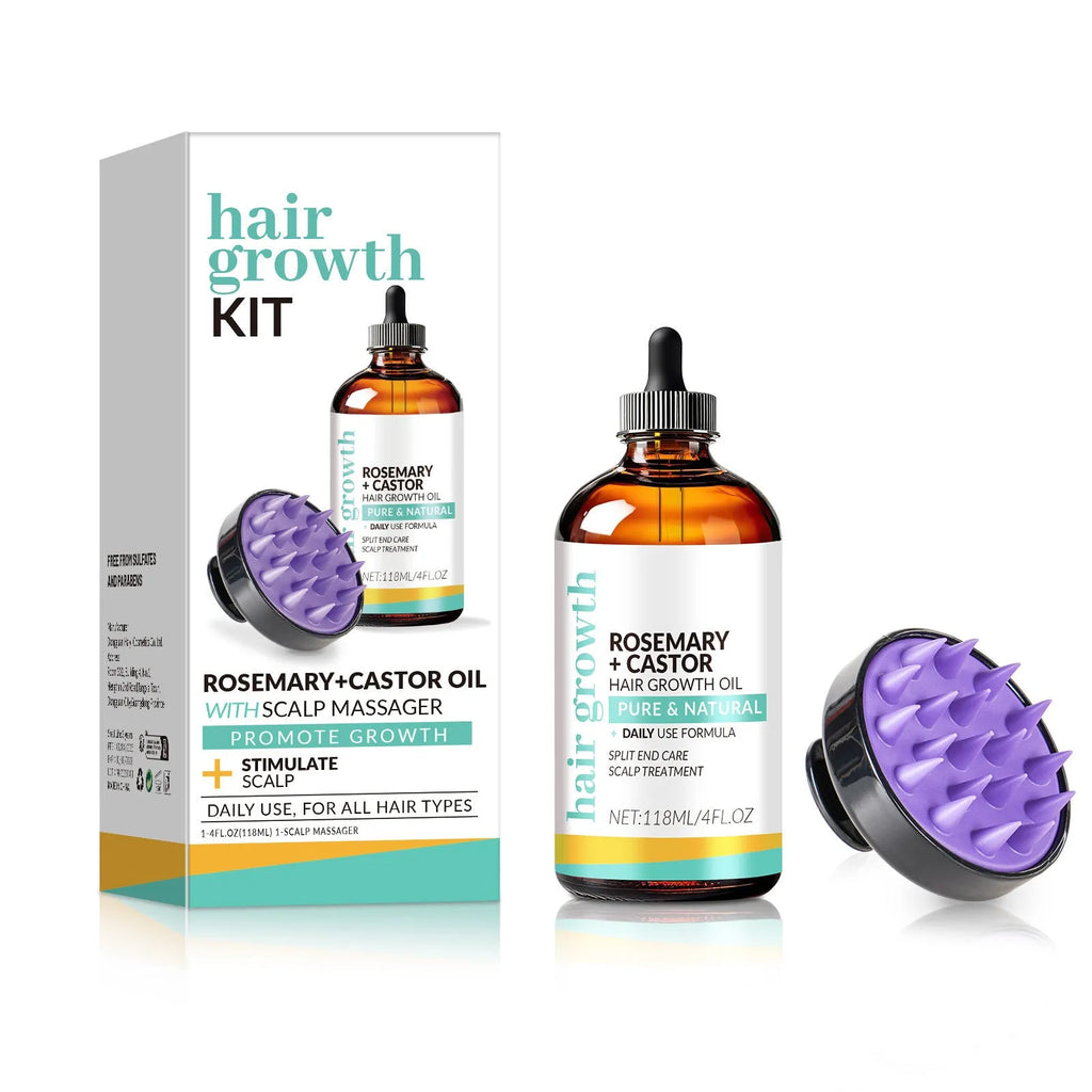 118ml bright yellow hair care oil bottle with a massage brush applicator for strong hair treatment.