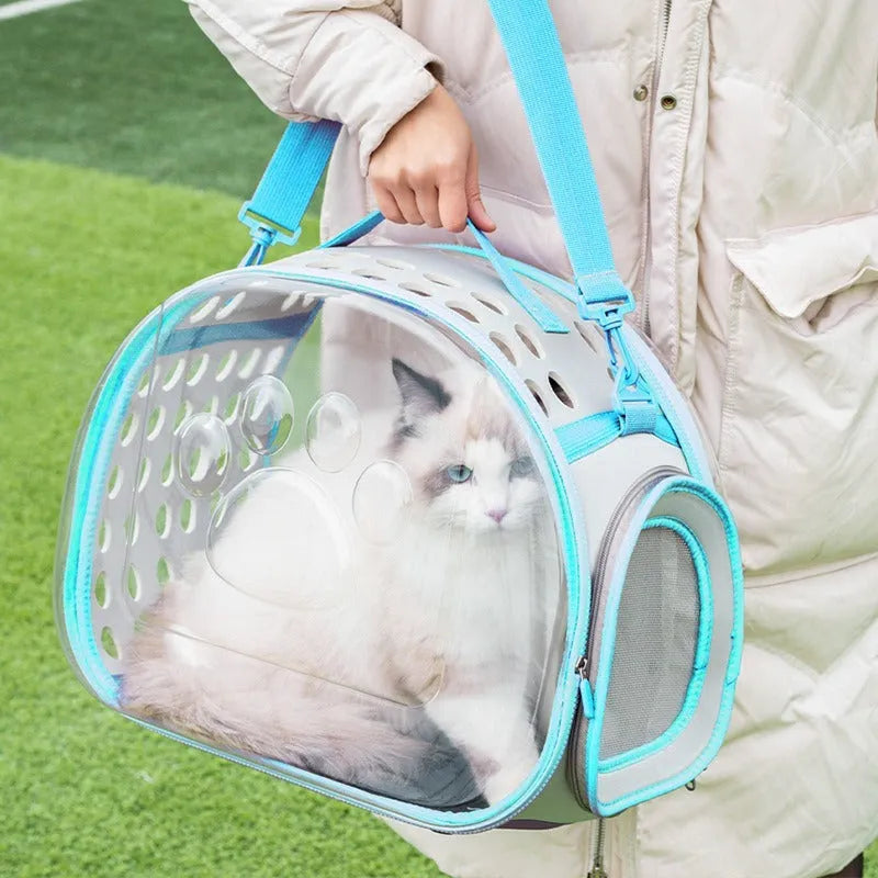 Transparent hard-shell cat backpack carrier with space capsule design in multiple colour options