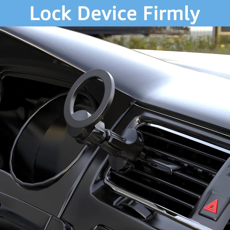 Black magnetic car air vent mobile phone holder with O‑ring bracket for phones up to 6.8 inches.
