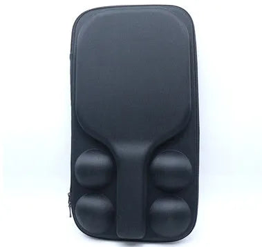 Black EVA pickleball shoulder storage bag showing double straps, sized for one paddle and four balls.