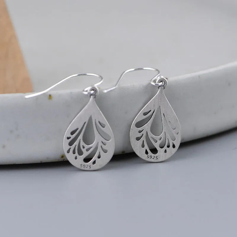 925 silver hollow water drop earrings for women, small drop shape in silver colour