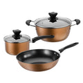Three-piece cast iron non-stick cookware set with soup pot milk pot and wok in light luxury style
