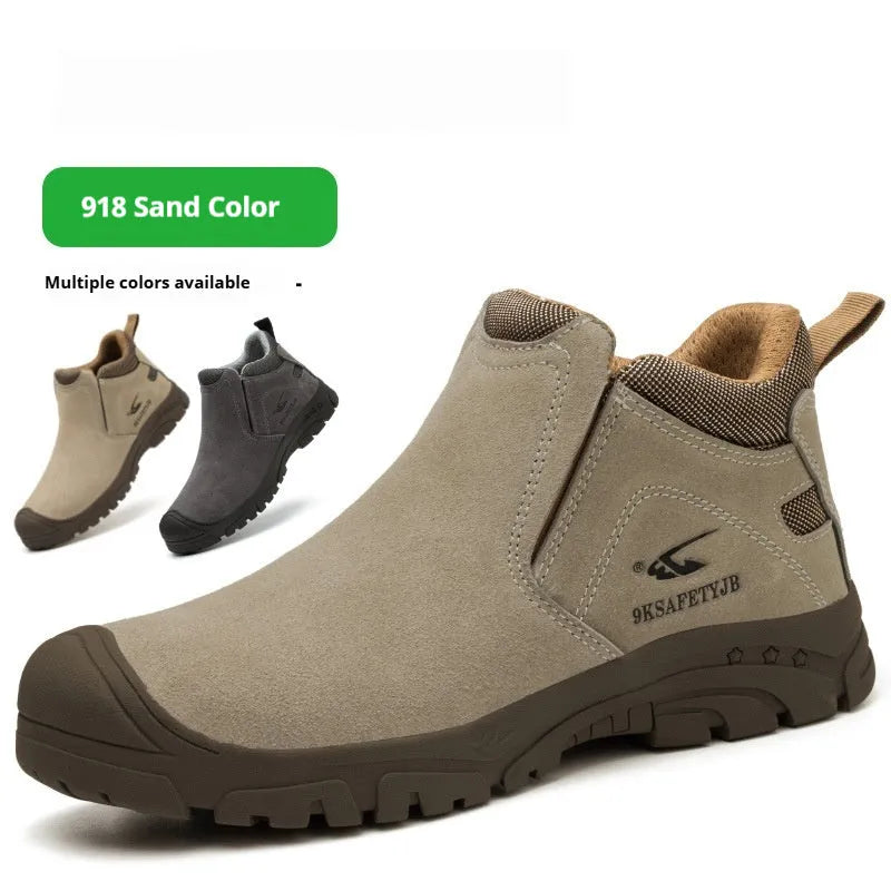 Four Seasons lightweight welder labour protection shoes steel toe anti-scald PU leather mid-top grey