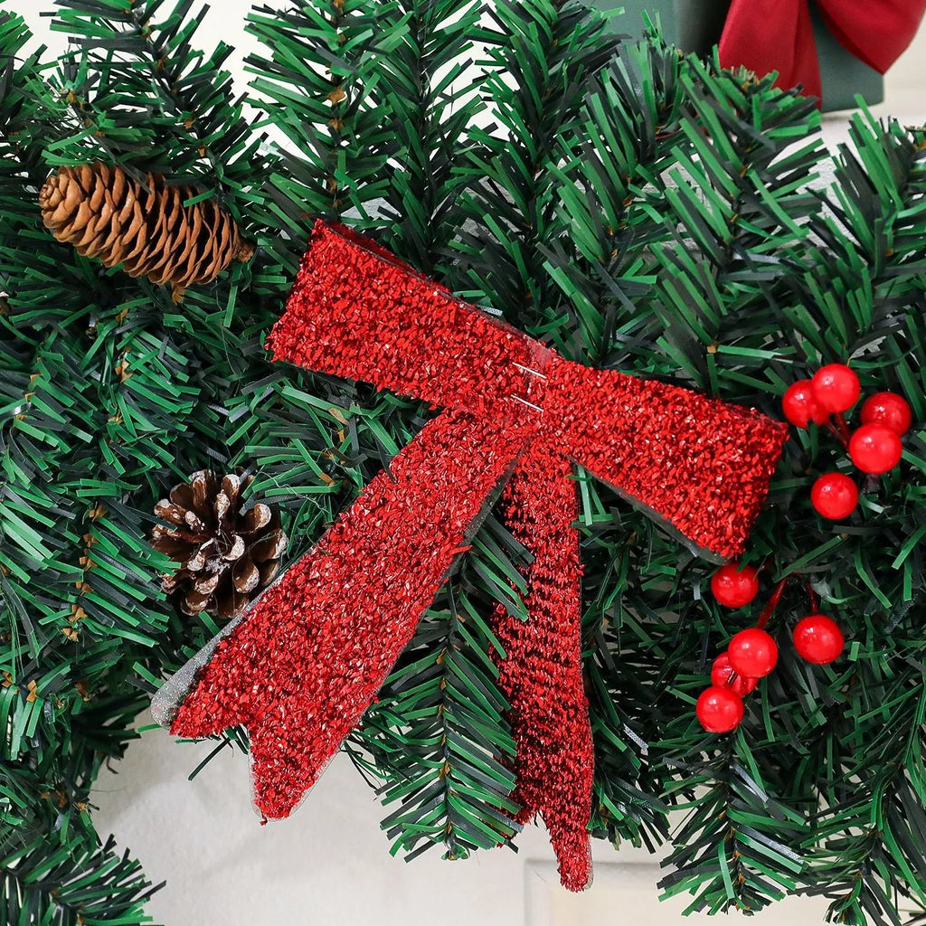 European style Christmas rattan pine cone bow decoration with PVC construction