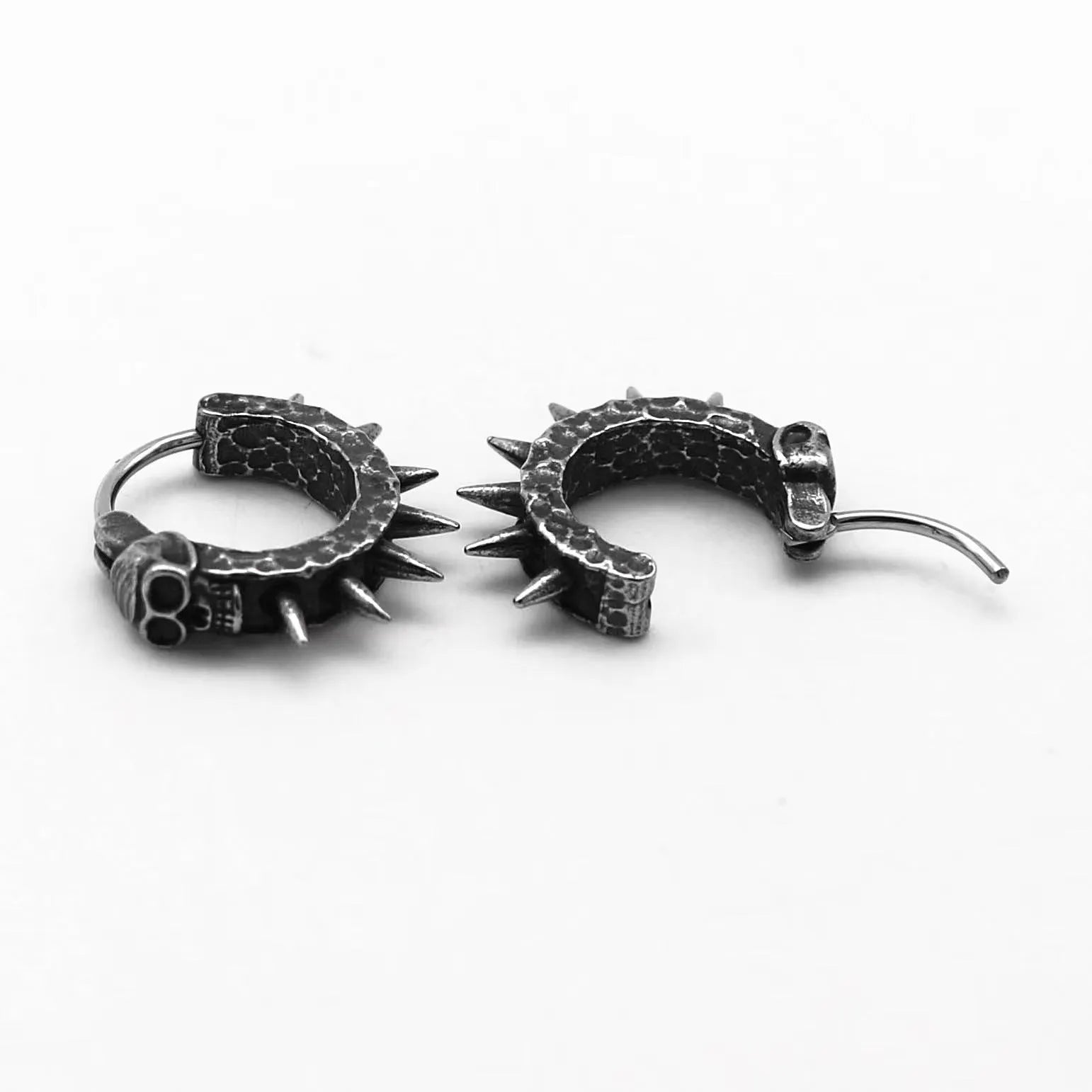 Black retro alloy earrings with copper plastic punk motorcycle and geometric shape design.