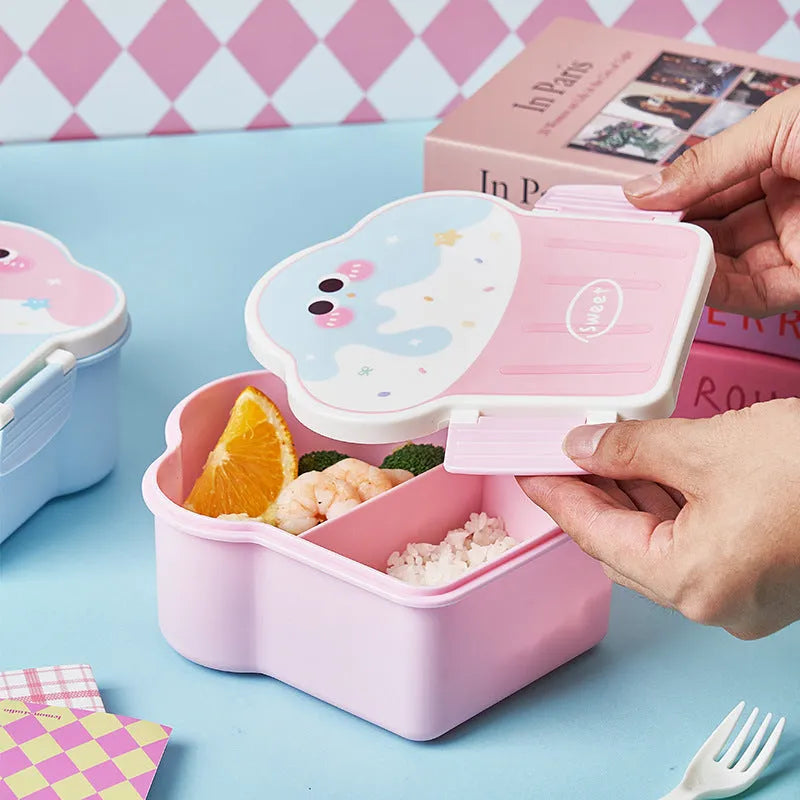 Blue and pink ice cream shaped plastic lunch box with spoon and fork set