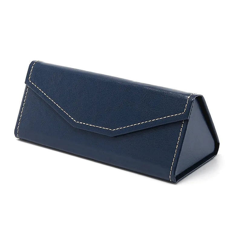 Triangle folding glasses case in compression-resistant cardboard with handmade stitching