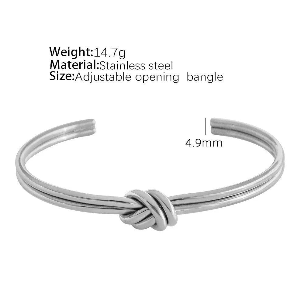 Adjustable C-shaped open double-layer bracelet with knotted design in gold or silver finish