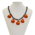Halloween necklace with cartoon pumpkin acrylic pendant on plastic chain in mixed colour 06705
