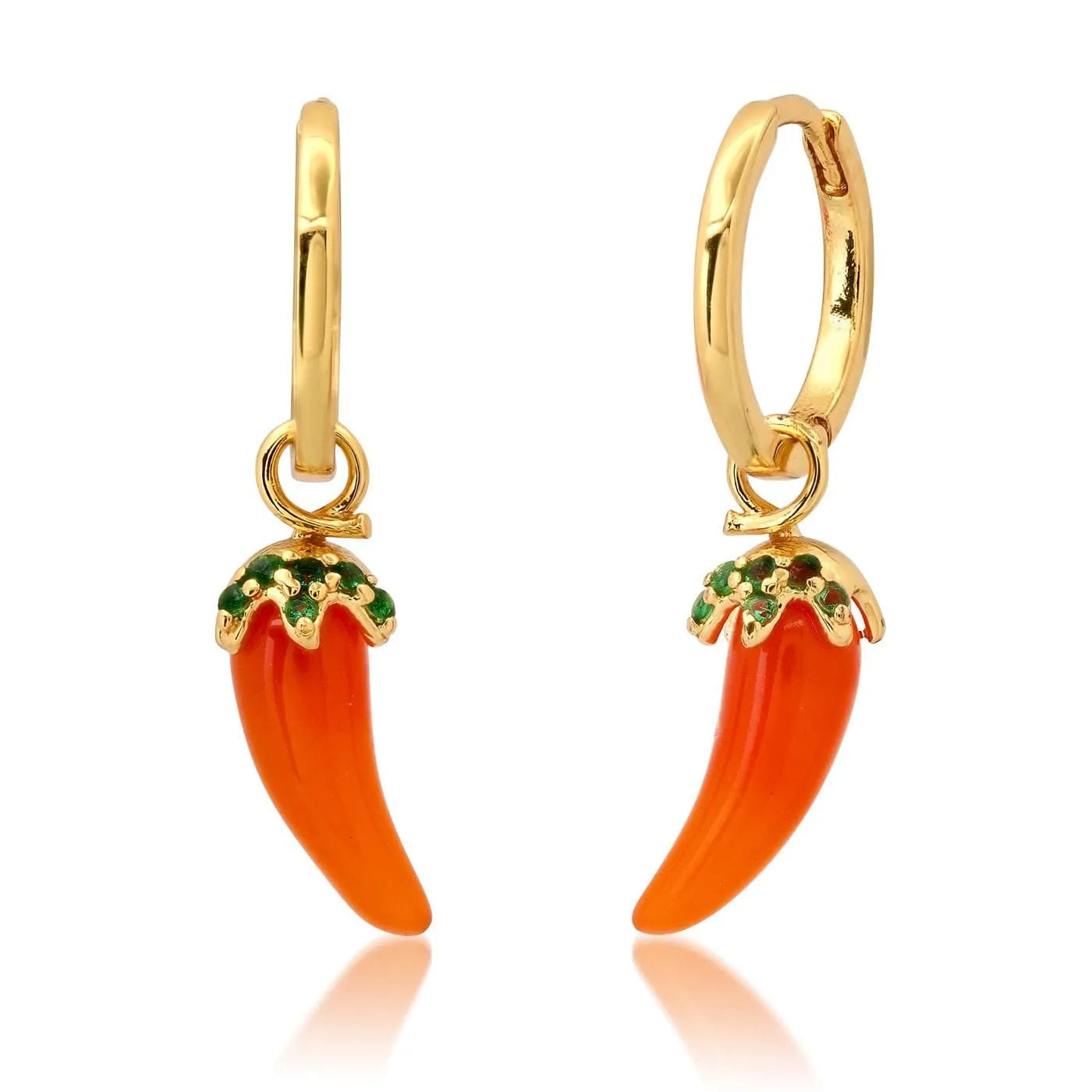 Gold plated copper fruit and vegetable earrings in seven colours including blueberry and carrot