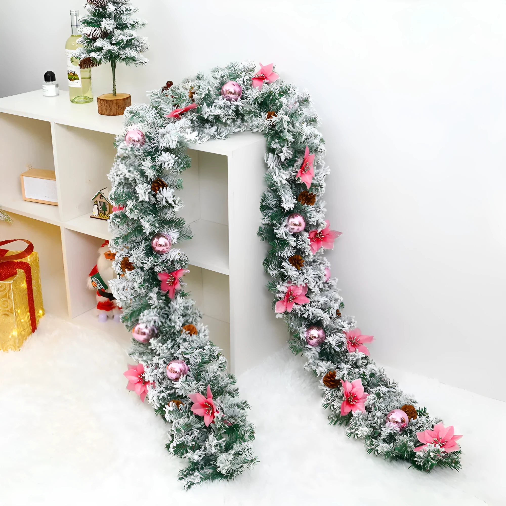 American-style flexible PVC Christmas rattan garland with flocked detailing in one of five colour options.