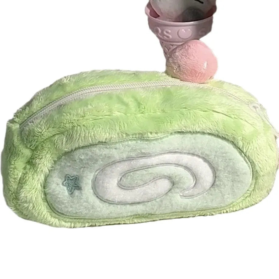 Honeydew colour velvet Swiss roll cake design pencil case with Korean style organisation