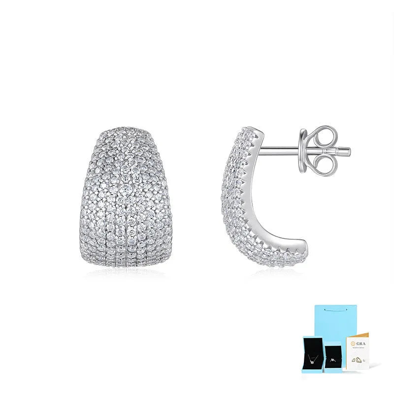 S925 sterling silver geometric ear studs with extremely white moissanite stones and alloy backs