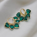 Green heart-shaped Korean style ear clip earrings with alloy gemstones and copper pendant