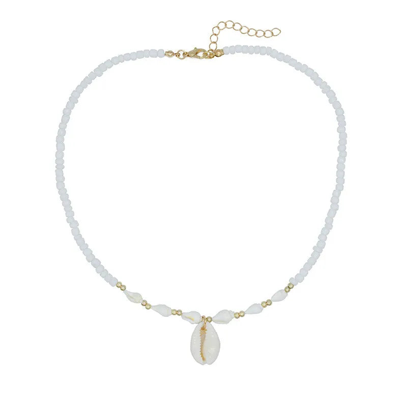 White shell necklace with mother of pearl pendant on regular chain