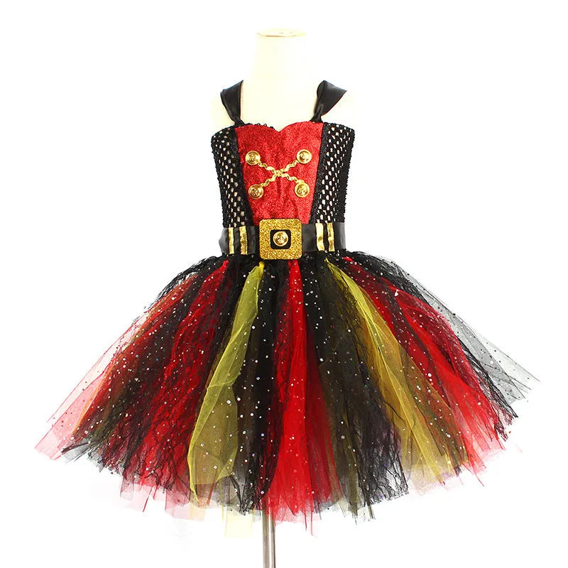 Girls Pirates Of The Caribbean Halloween costume dress with sequin mesh design and sleeveless cut