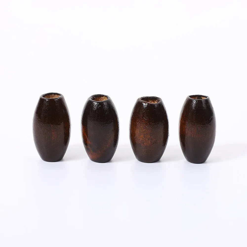 Oval wooden bead M-shaped dark coffee colour 25mm with baking varnish finish on white background