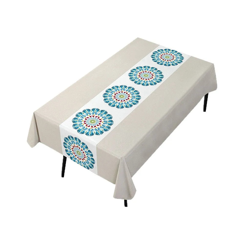 Rectangular non-slip PVC waterproof tablecloth on coffee table with geometric pattern