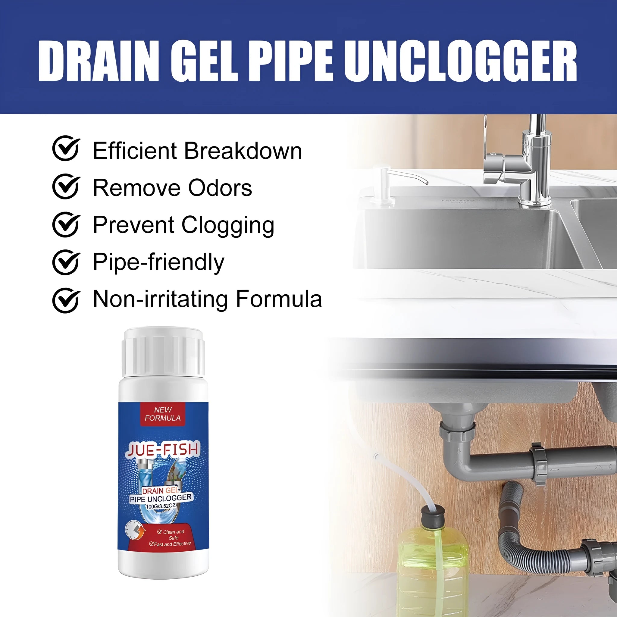100g pipe dredge agent in 11 x 4.3 x 4.3 cm packaging for sewer and toilet cleaning