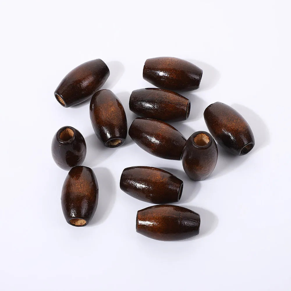 Oval wooden bead M-shaped dark coffee colour 25mm with baking varnish finish on white background