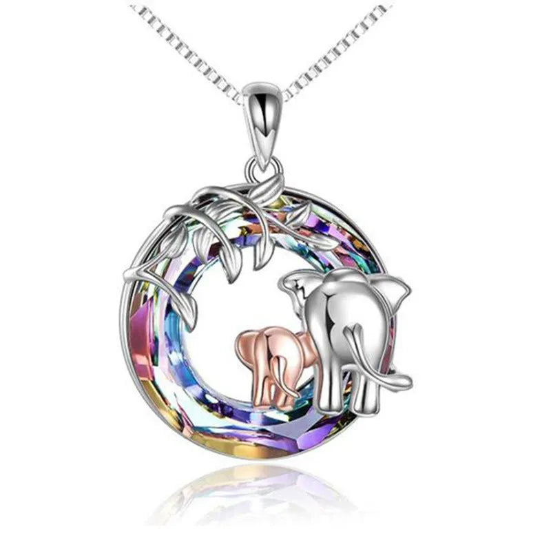 Animal-shaped pendant necklace with Saturn geometric design in platinum colour, adjustable chain 51cm to 80cm