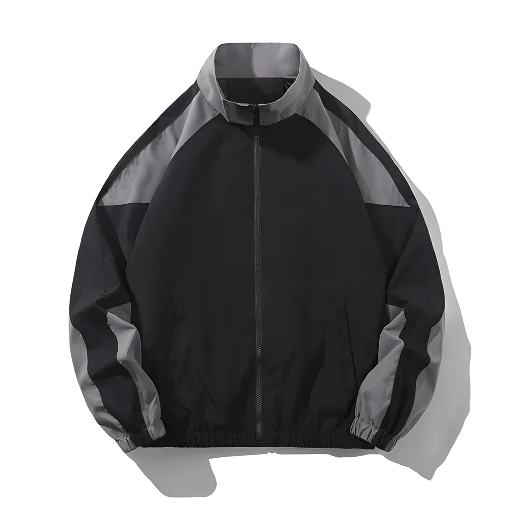 Men's black casual jacket with contrast stitching and side pockets in loose fit