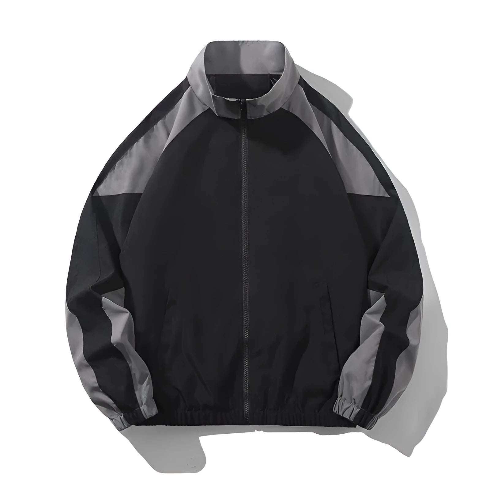 Men's black casual jacket with contrast stitching and side pockets in loose fit