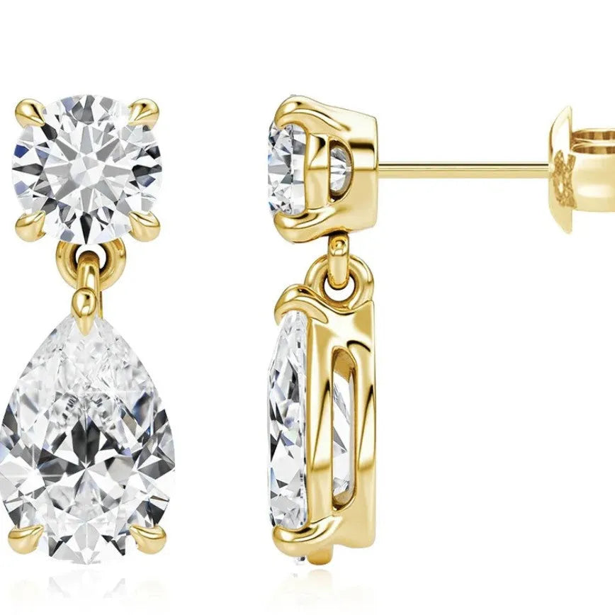 925 sterling silver water drop moissanite stud earrings with round and water drop stones