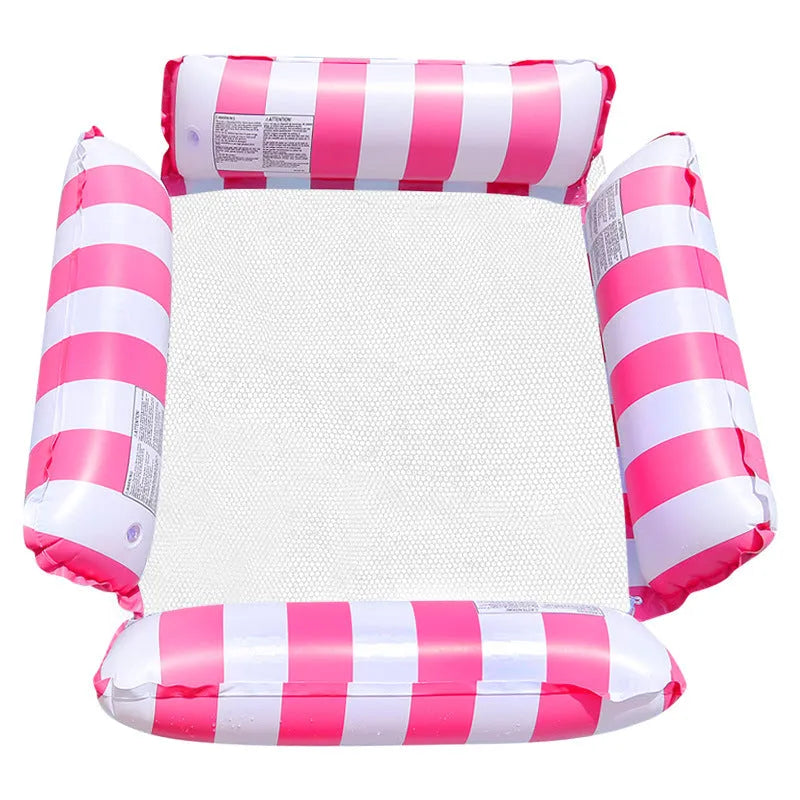Inflatable four-tube striped hammock floating chair in light blue on water, 123x120 cm, made from environmentally friendly PVC