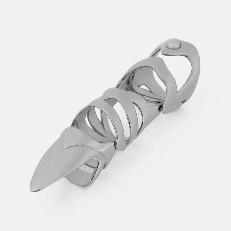 Silver punk armour style finger stall made from alloy metal