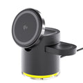 C16 magnetic folding three-in-one wireless charger showing phone, watch and earphone charging simultaneously