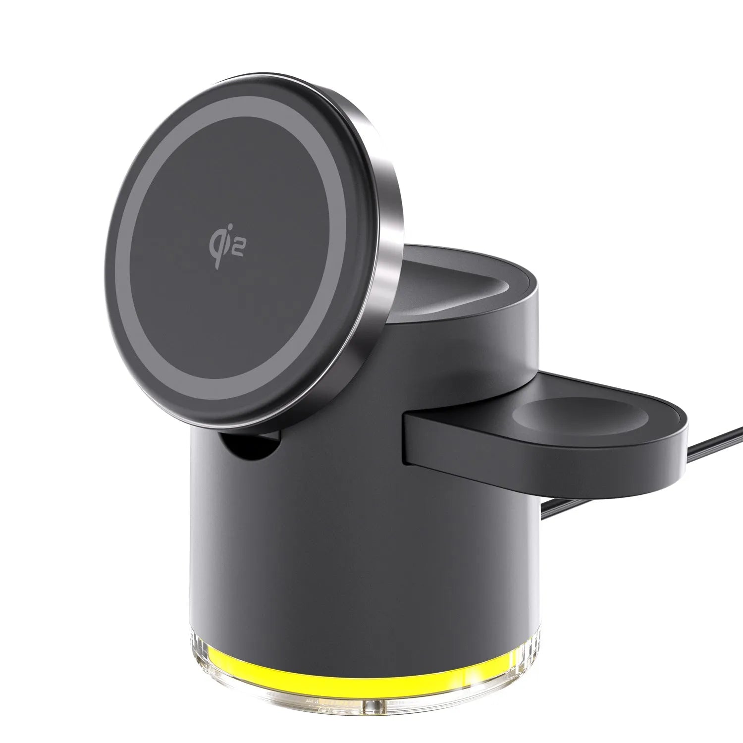C16 magnetic folding three-in-one wireless charger showing phone, watch and earphone charging simultaneously