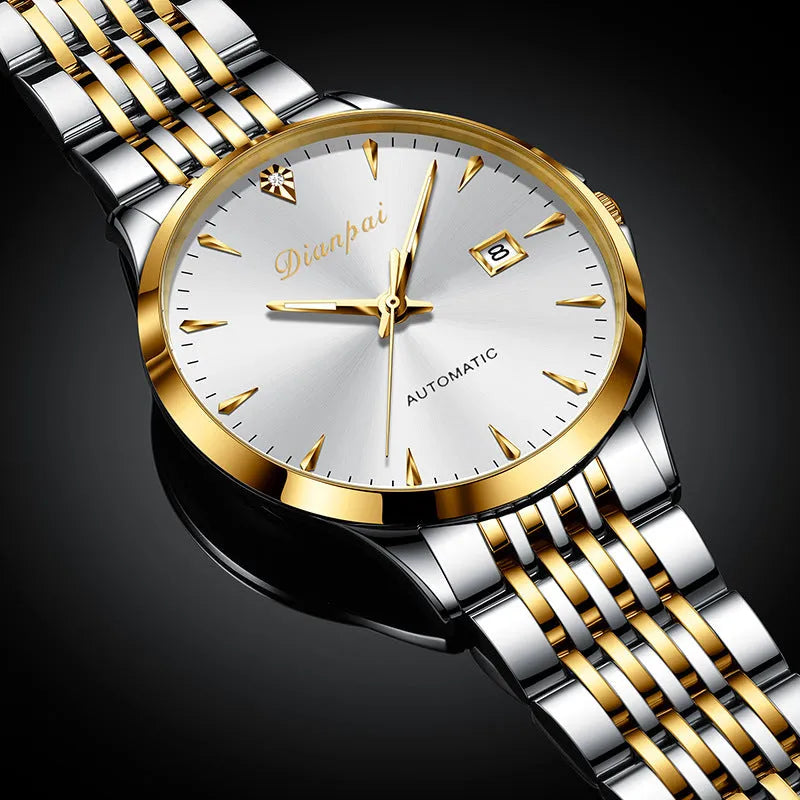 Men's automatic mechanical watch with stainless steel case and simple dial in multiple colour options