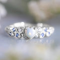 Women's peach heart ring with flower opal ocean design in electroplated alloy