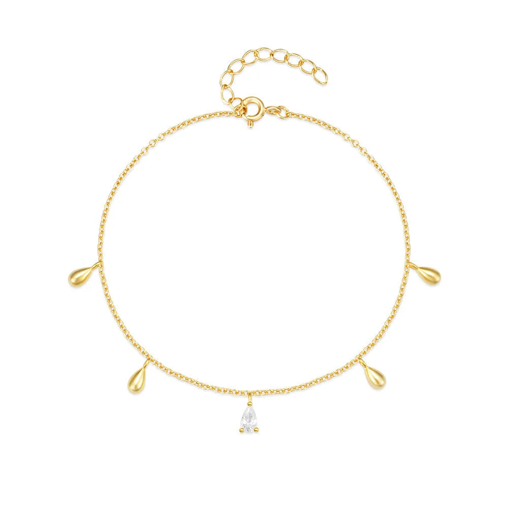 Gold S925 sterling silver water drop diamond pendant bracelet for women on white background