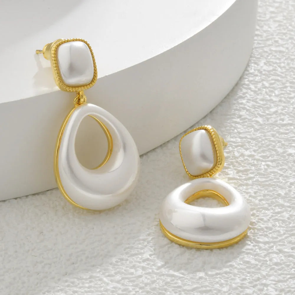 Gold plated imitation pearl drop eardrops for women water drop mabe style