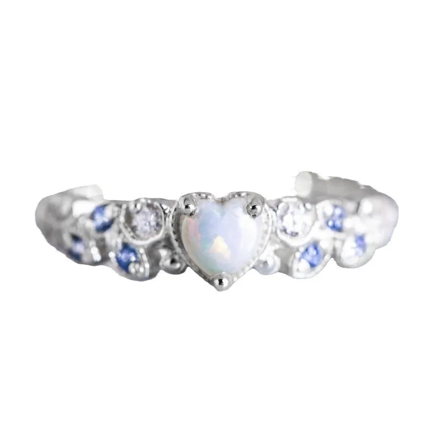 Women's peach heart ring with flower opal ocean design in electroplated alloy