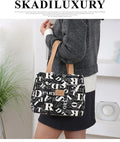 Women's printed canvas bag with flower patterns, thickened aluminium handles, and horizontal square shape