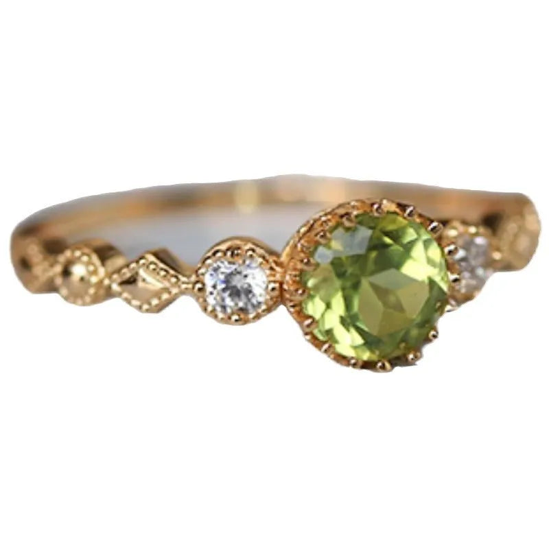 Copper geometric quadrilateral imitation peridot ring in Japanese retro artistic style