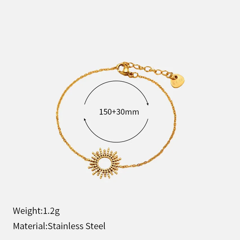 Sunflower series women's gold necklace and bracelet set with geometric chain design