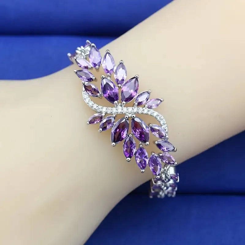 Copper bracelet with real gold electroplating and micro inlaid colour zircon ice flower pattern