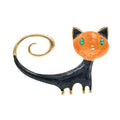Personalised painted tailing up kitty brooch in alloy metal with simple cat design