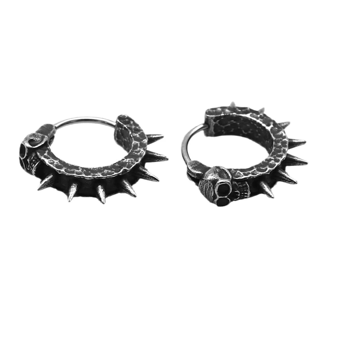 Black retro alloy earrings with copper plastic punk motorcycle and geometric shape design.