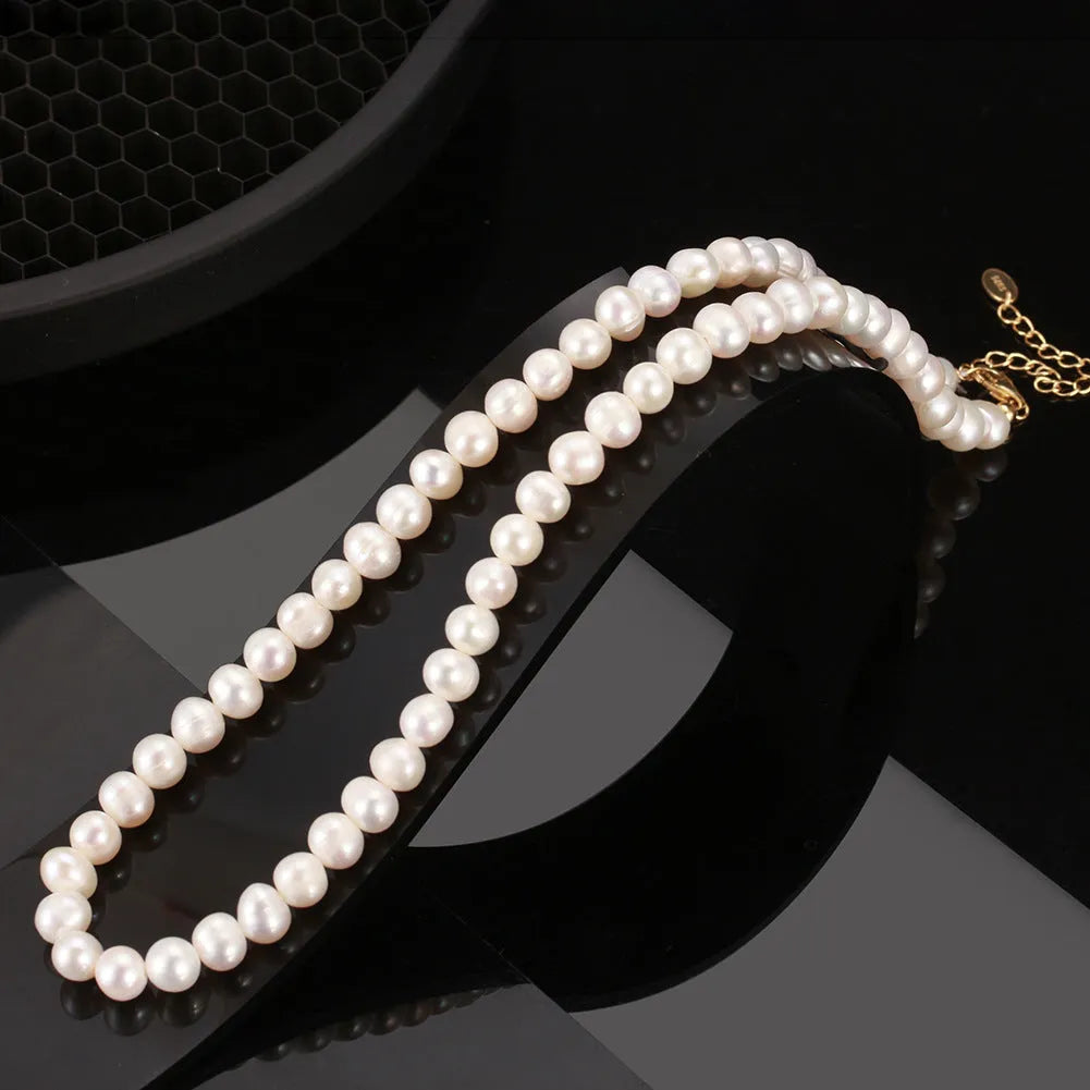 Women's silver adjustable necklace with natural freshwater pearls