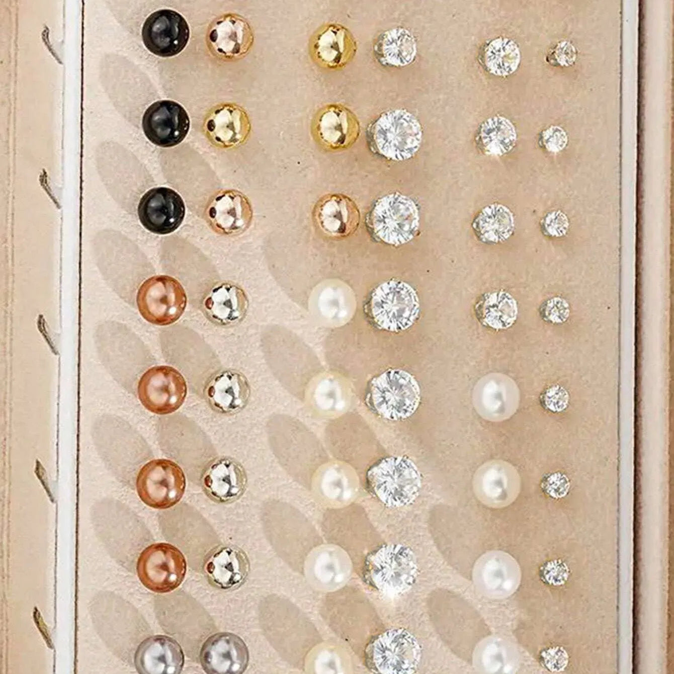 108 gold and yellow alloy geometric pearl earrings set for women displayed together.