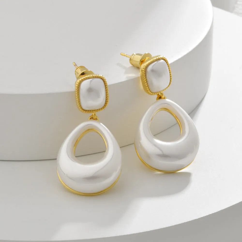 Gold plated imitation pearl drop eardrops for women water drop mabe style