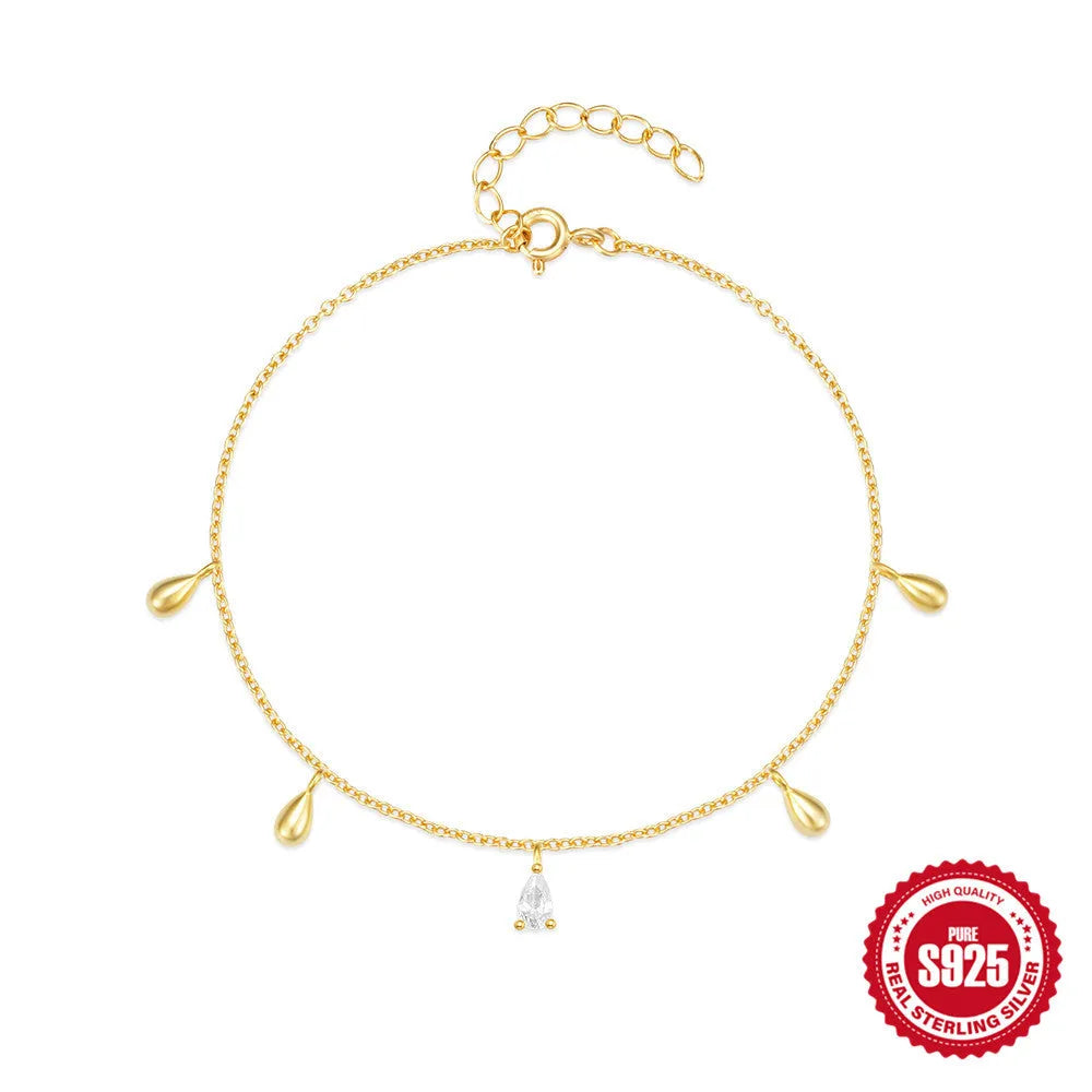 Gold S925 sterling silver water drop diamond pendant bracelet for women on white background