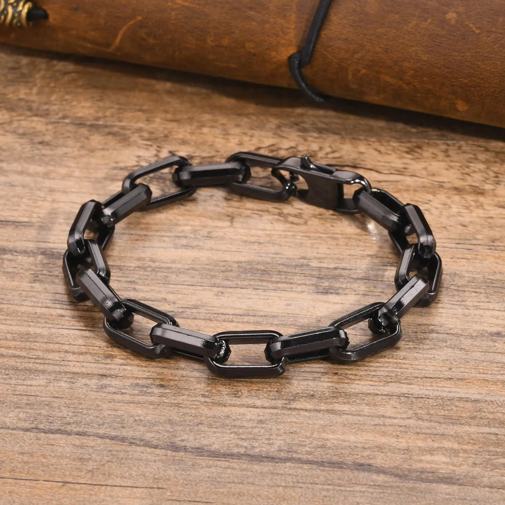 Men's stainless steel square chain bracelet with electroplated finish in four colour options